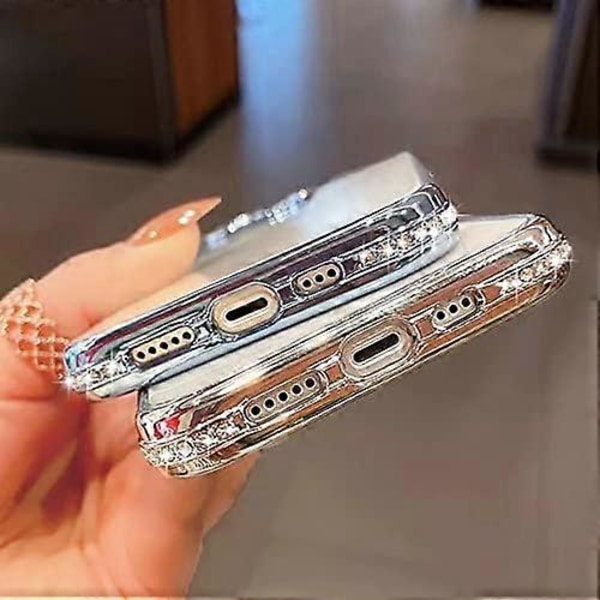 Kirkas glitter-kuori iPhone 15 -puhelimelle, ylellinen kimaltava timantti-strassi kameran suojalla, söpö pehmeä TPU-pinnoitettu puskuri, ohut läpinäkyvä naisten Gi