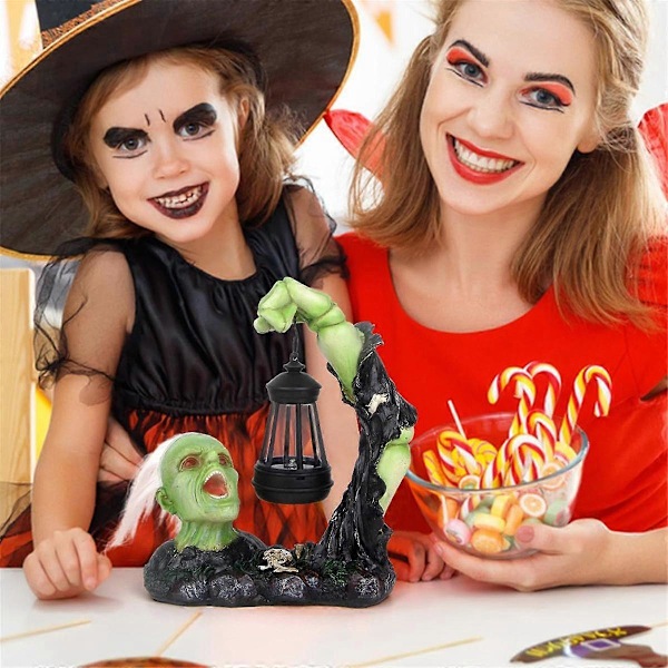 Halloween Dekorationer Utomhus, Grön Figurin med Soldriven Lykta Läskig Dekor för Hem Inomhus