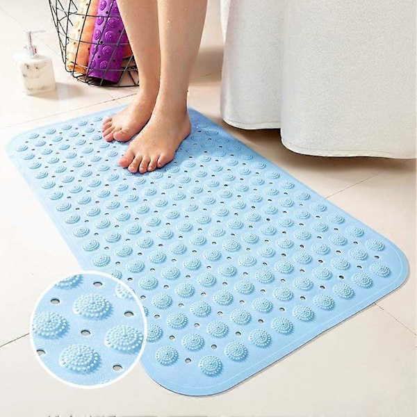Populär Stark Halkfri Duschbadmatta Badrumssäkerhet Gummisugproppar (Ljusblå, 36cmx71cm)