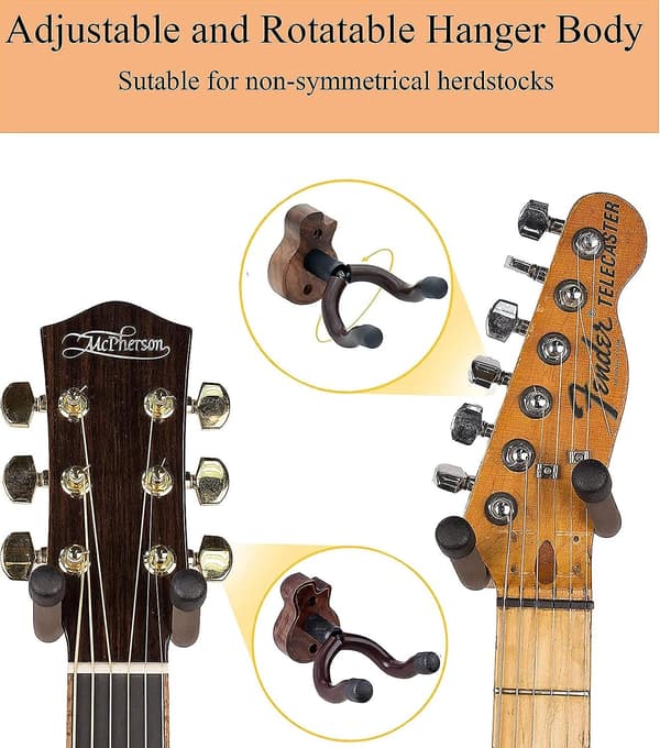 2 Stycken Gitarr Väggfäste Akustisk Gitarrställ Svart Valnöt Krok med Gitarrformad Massiv Träbas för Elgitarr Bas Ukulele