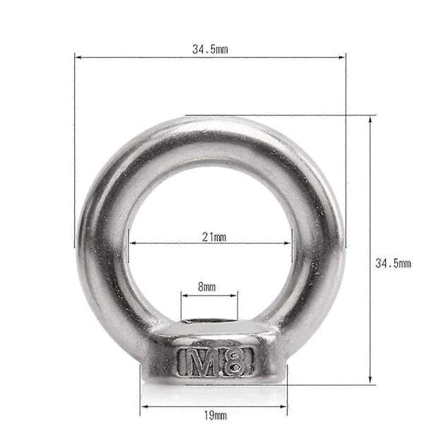 10 Stk. Ringmøtrik i Rustfrit Stål, M8 Løfteøjemøtrik, Hardware Øjemøtrik, Hun Fastgørelse Gevind N