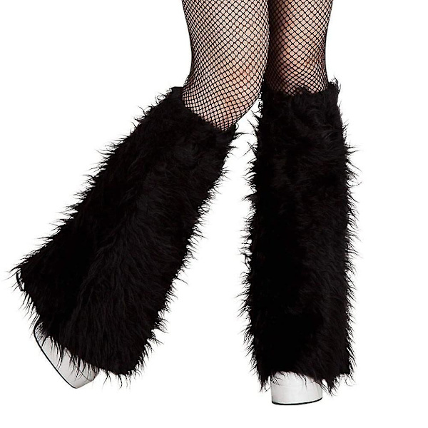Furry Fuzzy benvärmare för kvinnor Lång benvärmare manschett Varmare stövelmanschett BLACK