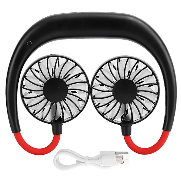 Bærbar Mini Nakkehenger Vifte Dobbel Skrivebord USB Oppladbar 3-Hastighets Lat Nakkehengende Stil (Noir Rouge)