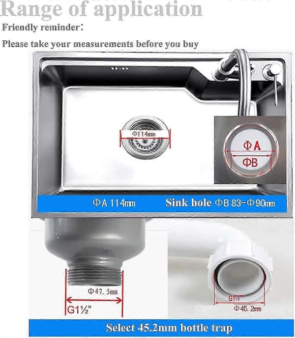 Vask Kolleksjon 114mm Rustfritt Stål Kjøkkenvask Kurv Sil Plugg Avfall 1\"