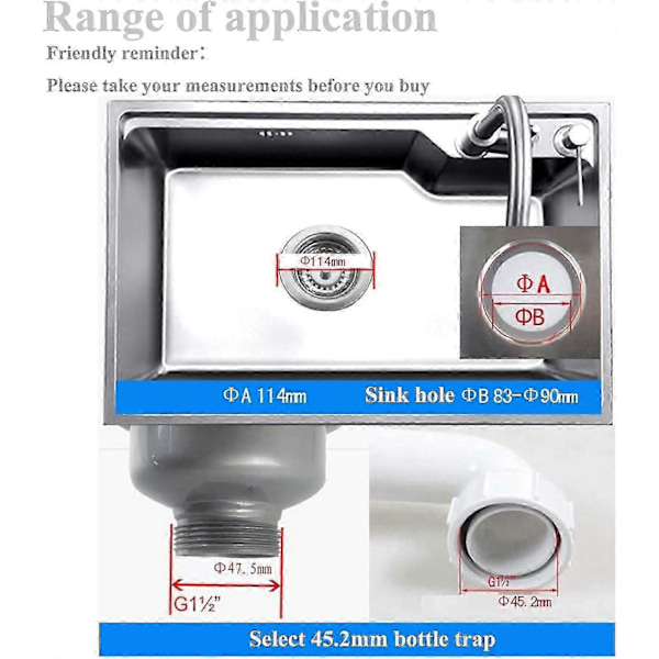 Vask Kollektion 114mm Rustfrit Stål Køkkenvask Kurve Si Prop Afløb 1\"