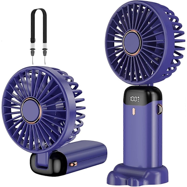 Kädessä pidettävä tuuletin, Mini kannettava tuuletin USB ladattava, Pieni taskutuuletin 5 nopeudella, kaulanauhalla ja jalustalla