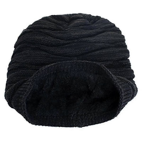 Slouch Lang Hue Dame Herre Fleece Strikket Hue Sort