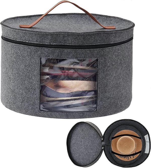Hattförvaringslåda med lock, 43 cm diameter Pop Up Hattaskar för Kvinnor Män Förvaring