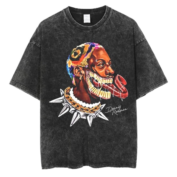 Dennis Rodman Grafisk T-shirt Oversize sommar Herrkläder Bomullsmode Hip Hop Street Kortärmad T-shirt J293C-Black XXL