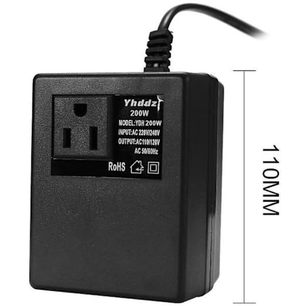 200W spenningsomformer. 220V til 110V nedtrappingstransformator. Reiseadapter. Europeisk standard pluggkonverterer.