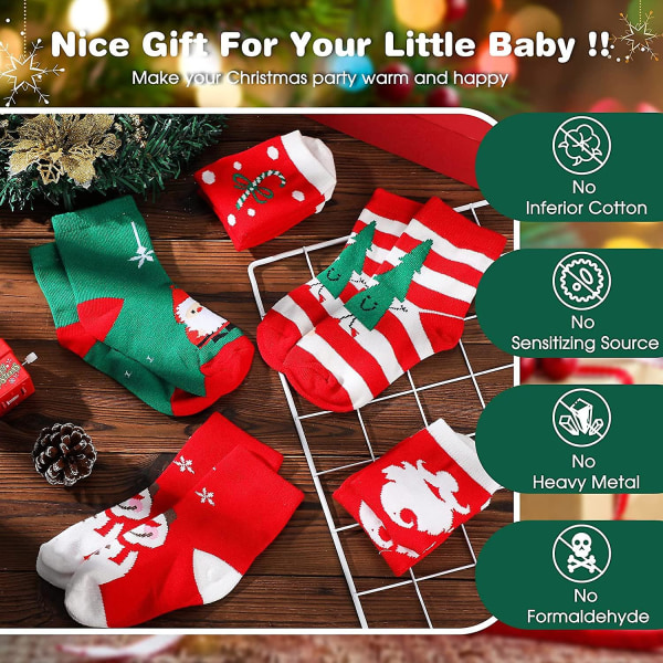 Par jul Toddler Barn Toffelstrumpor Jultomte Snögubbe Barnstrumpor Mjuka Varma Julklappsstrumpor Unisex bomullsstrumpor Julklapp till