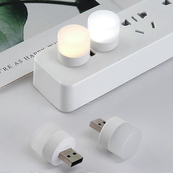 Hvit Lys Skrivebordslampe LED Leselampe med USB-plugg for Laptop - Øyebeskyttelse - Liten Rund Leselampe (10 Hvite Lys)