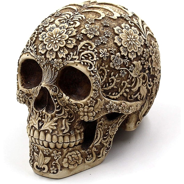 Creative Skull Blommor Skulptur 8,1'' Människohuvud Skelett Staty Samlarobjekt Halloween Dekoration Heminredning, utsmyckad blomma Skalle Ansikte Heminredning Rea