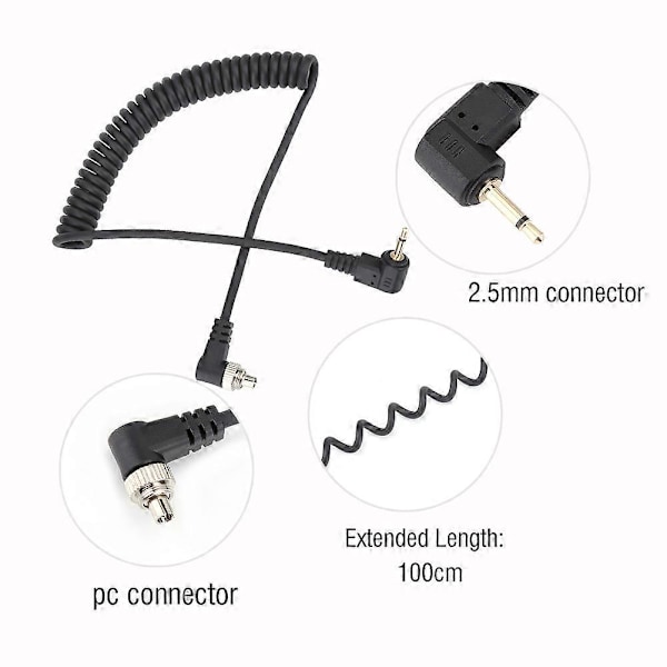2,5 mm til hann Flash PC Sync Kabel Ledning med Skruelås Utvidet Spiralledning