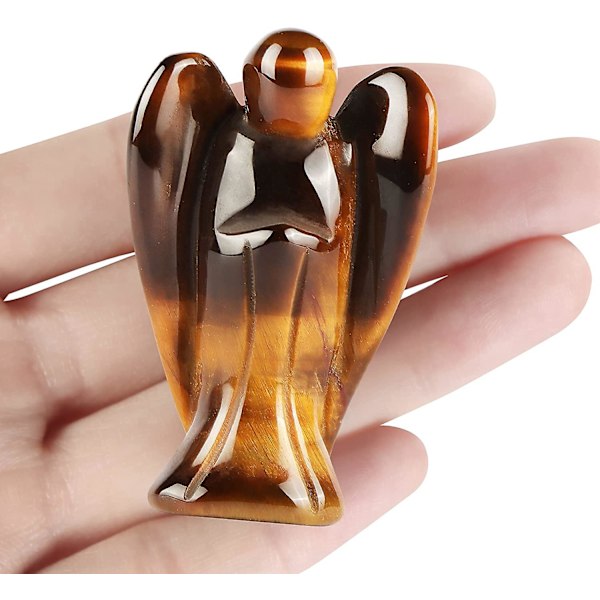 2\" Tigerøje Krystal Engel Statue Naturlig Ædelsten Healing Krystaller Engel Figurer Lomme Værgeengel Sten Til Din Kærlighed Bøn Hjem Indretning Gaver