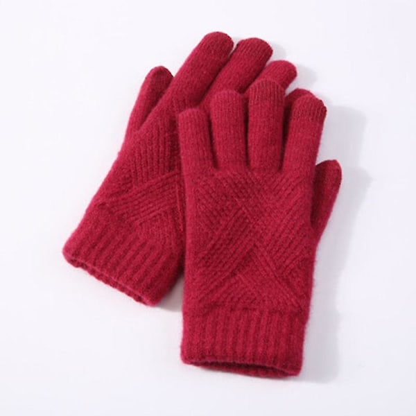 Kvinna Vinter Varmstickade Full Finger Handskar Herr Solid Woolen Touch Screen S-xl Style9