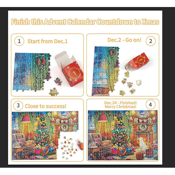 Jul adventskalender Julscen pussel 1008st, 24 dagars pussel adventskalender julklapp till barn H