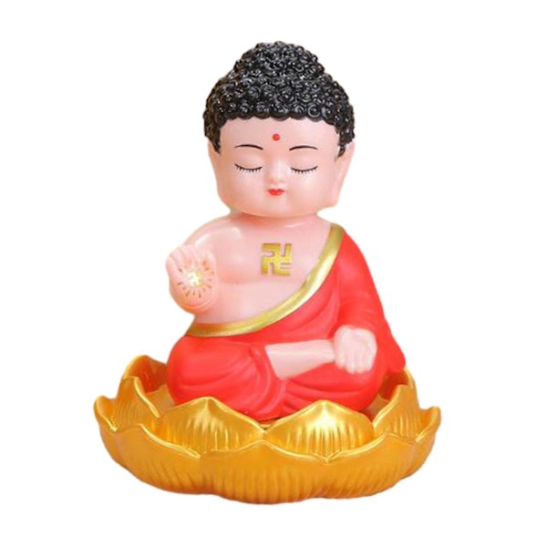 Buddha Staty Instrumentbräda Solcellsdriven Skakande Huvud Bilprydnad Fotorekvisita Samlarfigur för Fönster, Sovrum, Hem