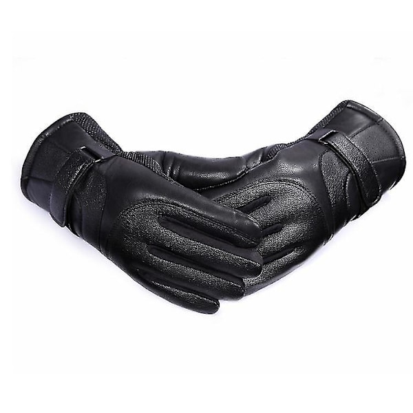 Skidläderhandskar för män vinterpekskärm plus sammetstjocka körmotorcykelhandskar Black Shape1