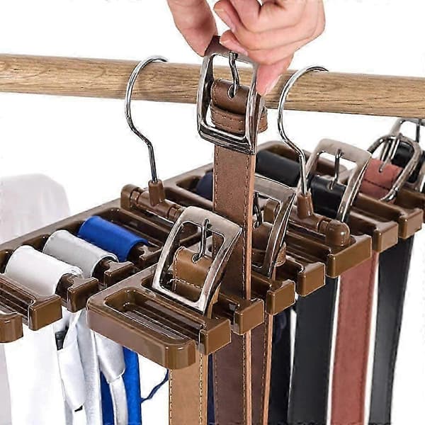 Bælteholder med 10 rum til bælter, til garderobe - BRUN, 2 STK