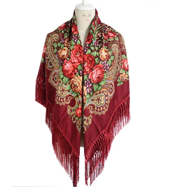Rysk kappa storblommigt generöst halsduk dam sjal varm höst vinter multifunktionshalsduk ponchos capes grön 1 One Size