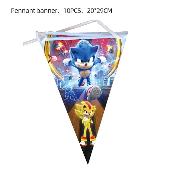 Ny tecknad Sonic Festtillbehör Pojkar Födelsedagsfest Engångsserviser Set Papperstallrik Kopp Servetter Baby Shower Dekorationer pennant 10pcs