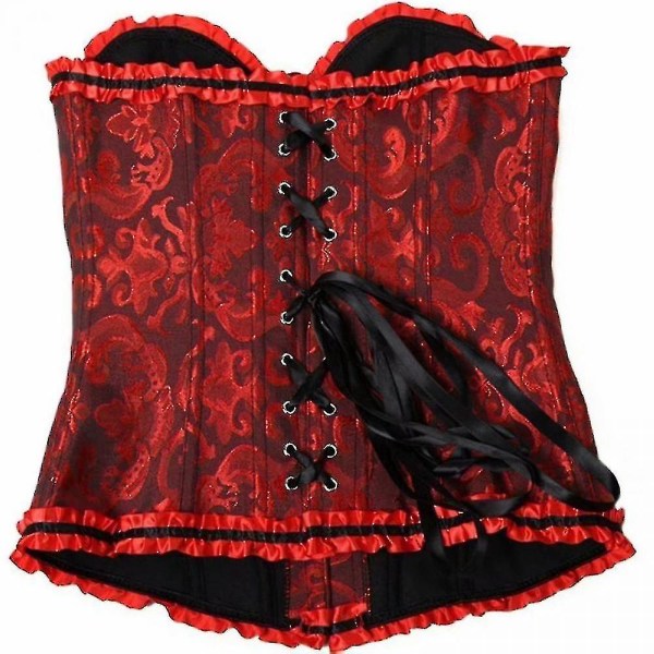 Tflycq Sexiga Korsetter Klänningar För Kvinnor Plus Size Kostym Overbust Burlesk Korsett Och Mini Kjol Set Tutu Corselet dark red 4XL
