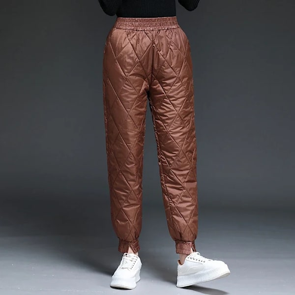 Dam Vintervarma bomullsbyxor Koreanska vindtät Vadderade vadderade byxor Elastiska midja Joggingbyxor Varm Quiltad joggingbyxa 1 XXXL