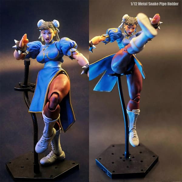 Justerbart dynamisk stativ til 1/12 skala actionfigur dukke display holder dukkeholder til samlerfigurer sort