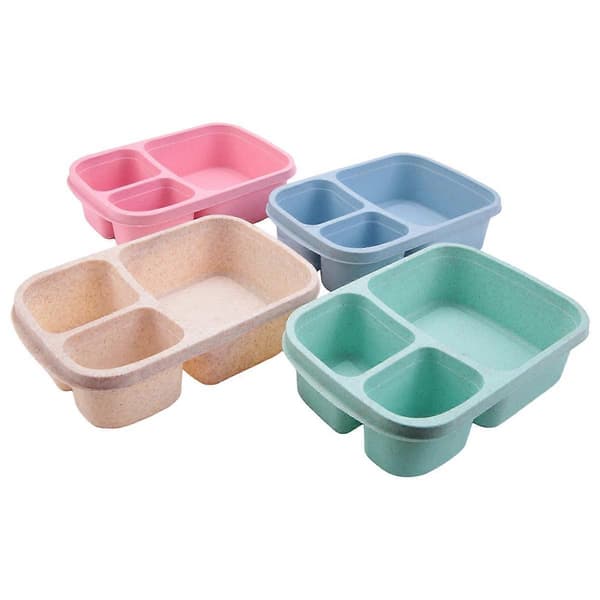 4 Pakning Bento Matboks, 3-Rom Matbeholdere, Matboks for Barn, Gjenbrukbar Matlagring C