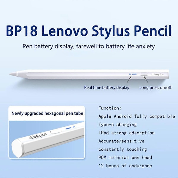 LENOVO Thinkplus BP18 Universal Stylus Penna Magnetisk Touch Penna för Android iOS Tablet