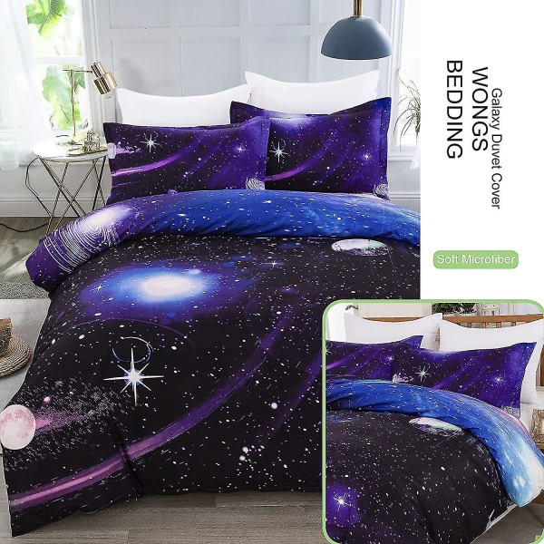 Galaxy Cover Set Vändbar Sky Universe Moon Printed Sängkläder Quilt Cover med dragkedja för sängkläder Decro, Ultra Soft Microfiber W King