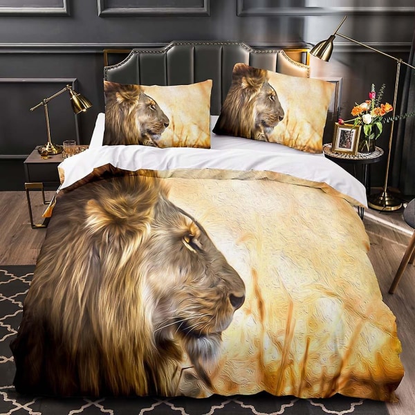 Lion King Queen Cover Akvarell Djur Sängkläder Set För Barn Tonåringar Vuxna Färgglada vilda djur 2/3 st polyester cover