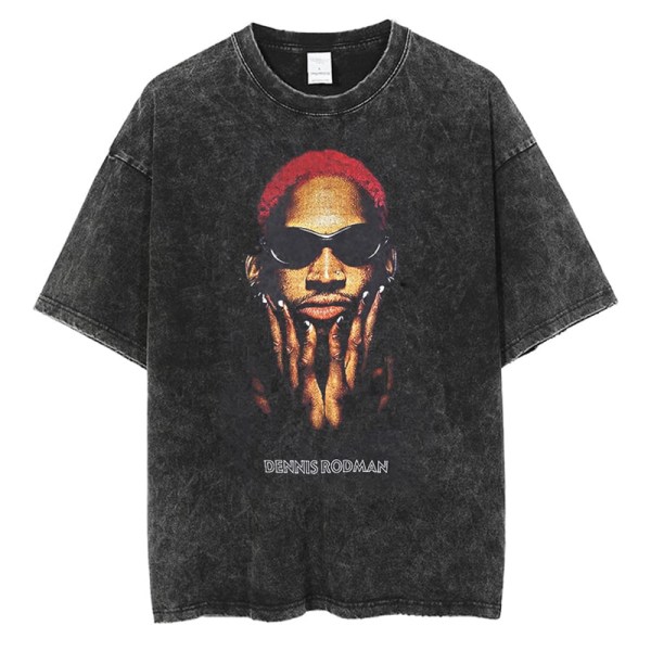 Dennis Rodman Grafisk T-shirt Oversize sommar Herrkläder Bomullsmode Hip Hop Street Kortärmad T-shirt J297C-Black L