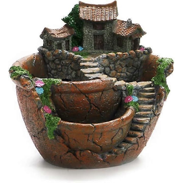 Plantekasse Blomster Plantepotter Eventyrhave Potte Med Sødt Hus (Orange)