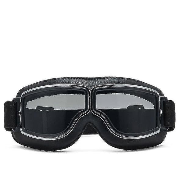 Vintage Motorcykelbriller Foldbare Pilotbriller Med Antidug Linser Justerbar Rem Sort stel grå linser