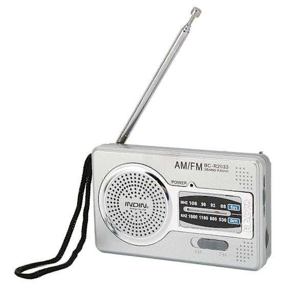 AM FM Transistorradio DSP Chip Bærbar Lomme Mini Radio med Høyttaler Hodetelefonkontakt Sølvgrå
