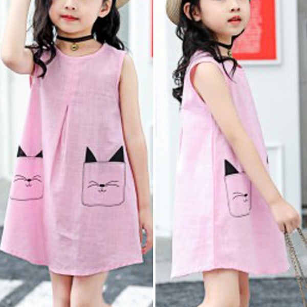 Barn ärmlös Söt print solklänning sommar casual klänning Light Purple 160cm