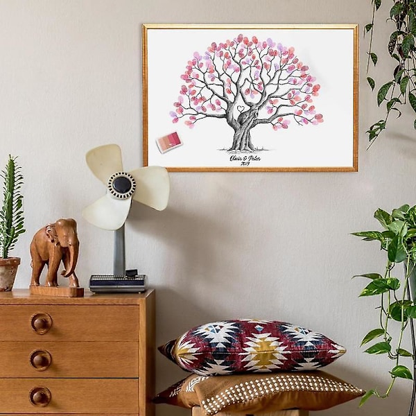 Bröllopsgästbok Alternative Tree Alternativ Canvas Gästbok Fingeravtryck Träd Vattentät Creative Diy Inloggningsbok för del