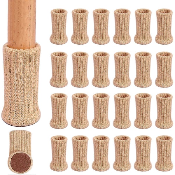 24-pak Stolebensokker, høj elastisk gulvbeskytter, skridsikre stolebensokker, passer til 1\" til 2\" diameter, strikket møbelmåtte, khaki