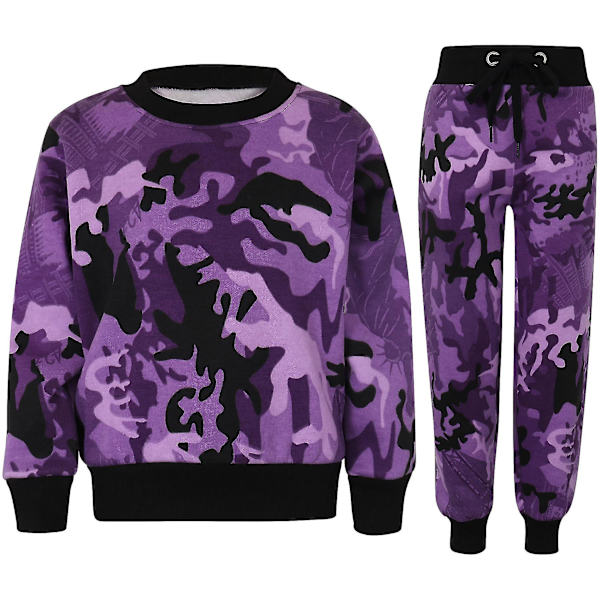 Barn Unisex Sweatshirt Set för enkel träningsoverall Camo Purple 2-3 Years
