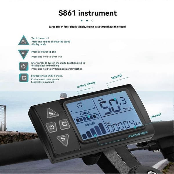 Ebike Display S861 24V 36V 48V Cykel Scooter Meter Vandtæt Samling
