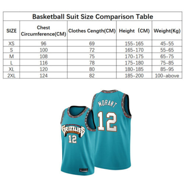 Grizzlies Ja Morant 12 Baskettröja NBA Baskettröja Barn Aldult Sportuniform M