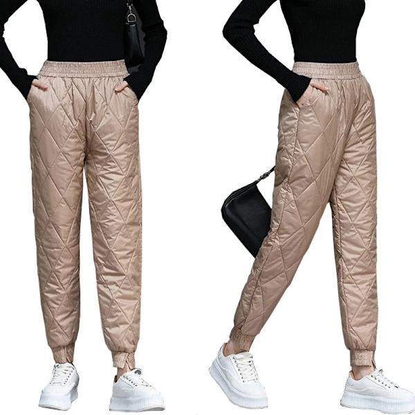 Dam Vintervarma bomullsbyxor Koreanska vindtät Vadderade vadderade byxor Elastiska midja Joggingbyxor Varm Quiltad joggingbyxa 4 XXL