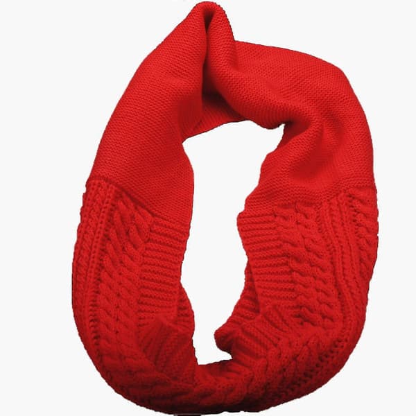 Dame Tyk Ribstrikket Vinter Infinity Circle Loop Halstørklæde Premium Crochet Red