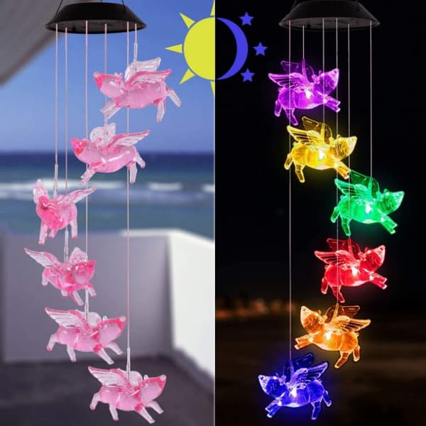 Ny sort skal flyvende gris solcellelampe, solcellebevaringsglas lanterne solhavedekoration