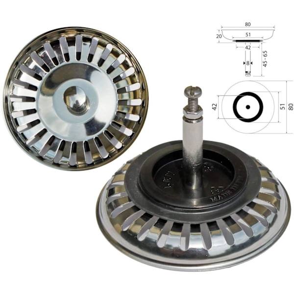 Si kurv vask 80mm rustfrit stål, med propfunktion