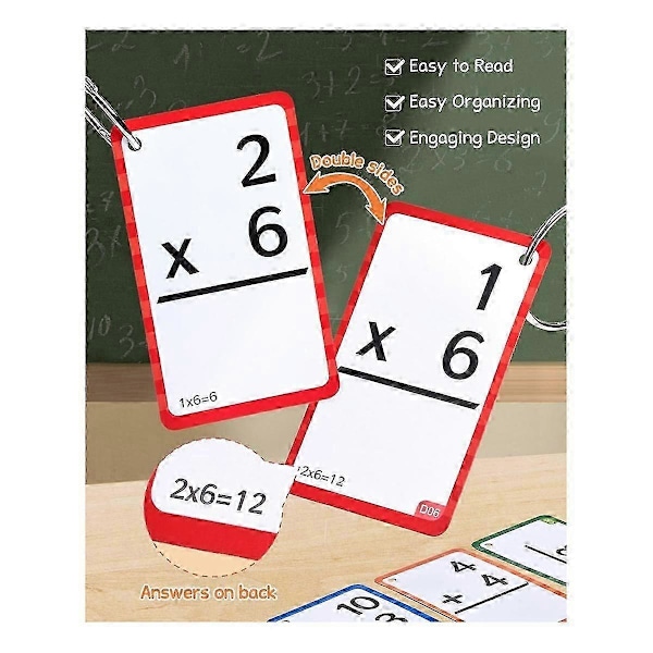 Matte Flash Cards + Fidget Chart, Mattespill kompatibelt med barn i alderen 4-8 år, Addisjon, Subtraksjon, Divisjon (Fidge