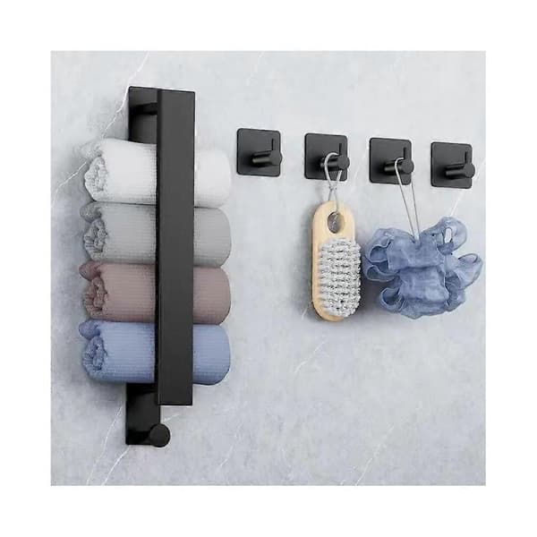 Håndkleholder, Elegant Sort Rustfritt Stål, Selvklebende for Rask og Enkel Montering