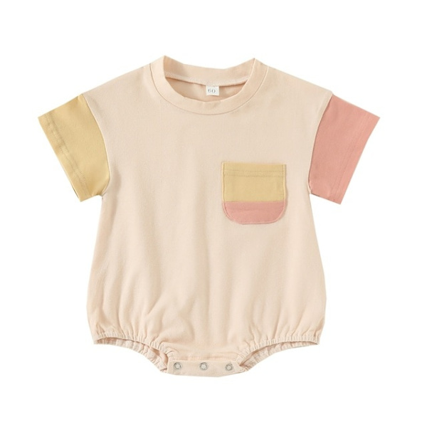 Nyfödd Jumpsuit Söt Patch Pocket Kortärmad Sommar Jumpsuit style 3 6-12Months
